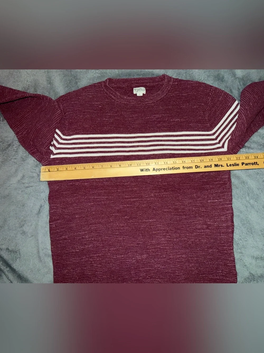 J. Crew Burgundy Crewneck Sweater with White Chest Stripes